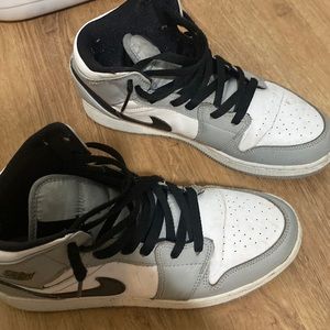 Size 7y, grey, white, & black Jordan 1s